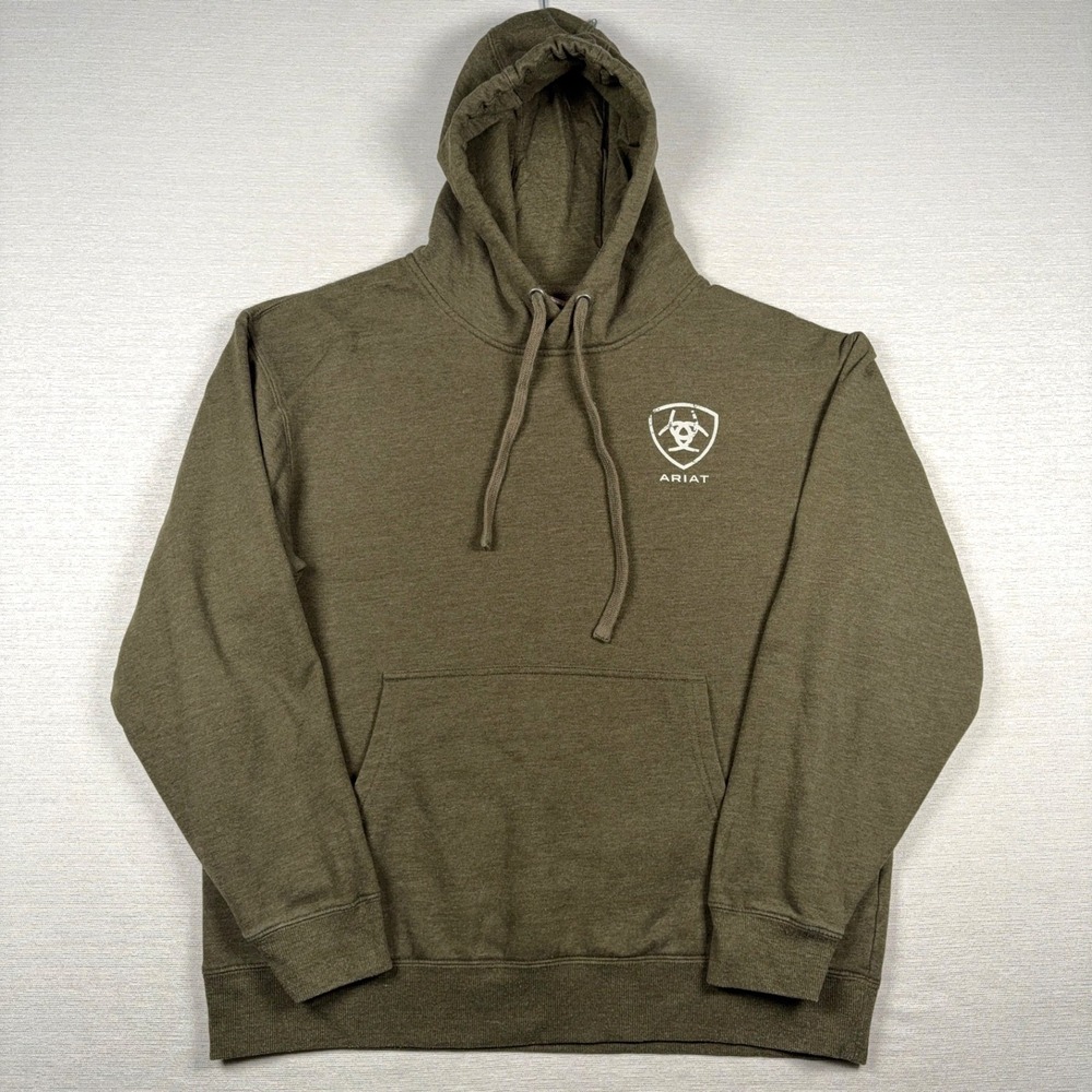 Ariat Stampes Shield Buckle SMU Hoodie Mens Size L Green Cotton Poly Pullover